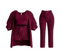 EEJBYTDI Ensemble de tricot Misscosy 4 pièces, tenue sexy en 4 pièces pour femme, pyjama en polaire, cardigan chaud, gilet (red,s)