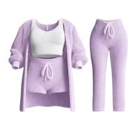 EEJBYTDI Ensemble de tricot Misscosy 4 pièces, tenue sexy en 4 pièces pour femme, pyjama en polaire, cardigan chaud, gilet (purple,s)