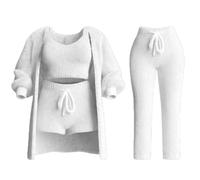 EEJBYTDI Ensemble de tricot Misscosy 4 pièces, tenue sexy en 4 pièces pour femme, pyjama en polaire, cardigan chaud, gilet (White,m)