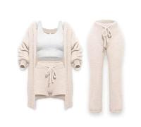 EEJBYTDI Ensemble de tricot Misscosy 4 pièces, tenue sexy en 4 pièces pour femme, pyjama en polaire, cardigan chaud, gilet (beige,m)