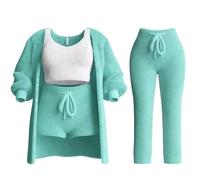 EEJBYTDI Ensemble de tricot Misscosy 4 pièces, tenue sexy en 4 pièces pour femme, pyjama en polaire, cardigan chaud, gilet (blue,s)
