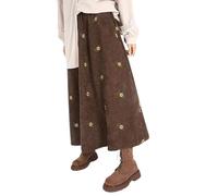 EEJBYTDI Jupe Longue en Velours côtelé avec Broderie Florale pour Femme, Jupe mi-Longue en Velours côtelé avec Poches, Jupe d'hiver avec Poches (XX-Large,Brown)
