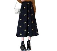 EEJBYTDI Jupe Longue en Velours côtelé avec Broderie Florale pour Femme, Jupe mi-Longue en Velours côtelé avec Poches, Jupe d'hiver avec Poches (3X-Large,Black)