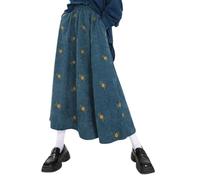 EEJBYTDI Jupe Longue en Velours côtelé avec Broderie Florale pour Femme, Jupe mi-Longue en Velours côtelé avec Poches, Jupe d'hiver avec Poches (Small,Blue)