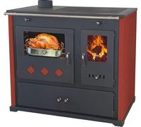 EEK A+ Four de cuisine à bois Practik LUX bordeaux, version gauche - 9,5 kW, arrivée d'air externe - feu continu