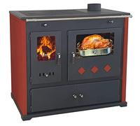 EEK Practik Lux Poêle à bois avec compartiment de cuisson et plaque de cuisson efficacit Rouge 9,5 kW