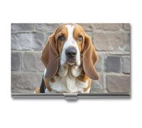 Eekstdbn Basset Hound Étui pour cartes de visite pour homme ou femme avec fermeture à boutons pression