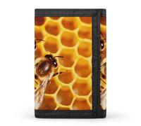 Eekstdbn Bee On Honeycomb Portefeuille à trois volets, porte-cartes et porte-monnaie fin et élégant avec poche zippée pour pièces de monnaie pour homme et femme