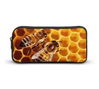 Eekstdbn Bee On Honeycomb Trousse à crayons de bureau Organiseur de papeterie de bureau Simple Robuste Fermeture éclair Portable Trousse à crayons de bureau Voyage Sac multifonction