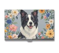 Eekstdbn Border Collie Étui pour cartes de visite pour homme ou femme avec boutons-pression pour cartes de crédit et réunions d'affaires
