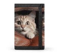 Eekstdbn Cat Peeks Out Portefeuille à trois volets, porte-cartes et argent, mini sac à monnaie fin et élégant avec poche zippée pour pièces de monnaie pour homme et femme