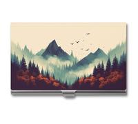 Eekstdbn Étui à cartes de visite paysage montagnard pour homme ou femme avec boutons-pression - Porte-nom portable pour cartes de crédit - Pour une utilisation en réunion d'affaires