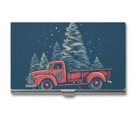 Eekstdbn Étui pour cartes de visite avec motif camion rouge avec sapin de Noël pour homme ou femme avec boutons-pression