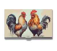 Eekstdbn Étui pour cartes de visite avec motif coq et poule - Pour homme ou femme - Avec boutons-pression - Portable - Porte-nom - Porte-carte de crédit - Pour une utilisation en réunion d'affaires
