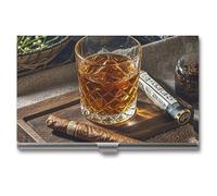 Eekstdbn Étui pour cartes de visite Cigar & Whiskey pour homme ou femme avec boutons-pression - Porte-nom portable pour cartes de crédit pour réunions d'affaires