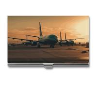 Eekstdbn Étui pour cartes de visite Motif avion sur le tarmac Pour homme ou femme Fermeture à pression Portable Porte-nom Porte-carte de crédit pour réunion d'affaires
