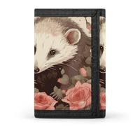 Eekstdbn Opossum And Roses Portefeuille à trois volets, porte-cartes et argent - Mini sac fin et élégant avec fermeture éclair - Poche pour pièces de monnaie - Pour homme et femme