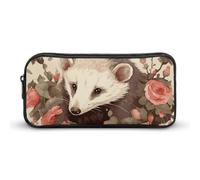 Eekstdbn Opossum and Roses Trousse à crayons Organiseur de papeterie de bureau Simple Robuste Fermeture éclair Portable Trousse à crayons de bureau Voyage Sac multifonction