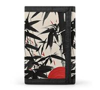 Eekstdbn Peinture à l'encre du soleil rouge et des montagnes portefeuille à trois volets, étuis pour cartes et argent, mini sac à monnaie fin et élégant avec fermeture éclair, poche pour pièces de