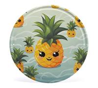 Eekstdbn Peinture murale circulaire pour décoration murale avec imprimé ananas mignon en fer à suspendre au mur vintage pour chambre, salle de bain, entrée 30 x 30 cm