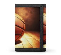 Eekstdbn Portefeuille à trois volets avec fond de basket-ball, porte-cartes et porte-monnaie fin et élégant avec poche zippée pour pièces de monnaie, crédit pour homme et femme