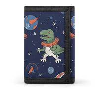 Eekstdbn Portefeuille à trois volets avec motif astronaute et fusée, porte-monnaie fin et élégant avec fermeture éclair pour homme et femme