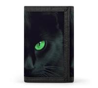 Eekstdbn Portefeuille à trois volets avec motif chat noir et yeux verts, porte-monnaie fin et élégant avec poche zippée pour pièces de monnaie pour homme et femme