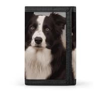 Eekstdbn Portefeuille à trois volets Border Collie pour cartes et argent, mini sac à monnaie fin et élégant avec poche zippée pour pièces de monnaie pour homme et femme