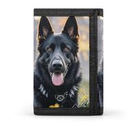 Eekstdbn Portefeuille à trois volets en forme de berger allemand noir, porte-cartes et argent, mini sac à monnaie fin et élégant avec fermeture éclair et poche pour pièces de monnaie pour homme et