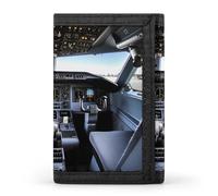 Eekstdbn Portefeuille à trois volets en forme de cockpit en avion, porte-cartes et porte-monnaie fin et élégant avec poche zippée pour pièces de monnaie pour homme et femme