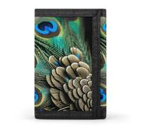 Eekstdbn Portefeuille à trois volets en plumes de paon, porte-cartes et porte-monnaie fin et élégant avec poche zippée pour pièces de monnaie pour homme et femme