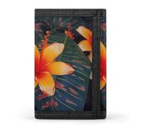 Eekstdbn Portefeuille à trois volets Hawaï à motif de fleurs tropicales pour cartes et argent, mini sac à monnaie fin et élégant avec poche zippée pour pièces de monnaie pour homme et femme