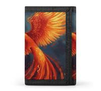 Eekstdbn Portefeuille à trois volets, porte-cartes et porte-monnaie avec fermeture éclair pour homme et femme Motif Phoenix Orange Rouge