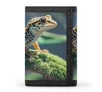 Eekstdbn Portefeuille à trois volets, porte-cartes et porte-monnaie fin et élégant avec fermeture éclair pour homme et femme Motif léopard Little Gecko