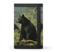 Eekstdbn Portefeuille à trois volets, porte-cartes et porte-monnaie fin et élégant avec fermeture éclair pour homme et femme Motif ours noirs