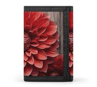 Eekstdbn Portefeuille à trois volets, porte-cartes et porte-monnaie fin et élégant avec fermeture éclair pour homme et femme Motif dahlia rouge