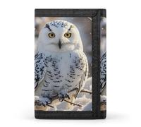Eekstdbn Portefeuille à trois volets, porte-cartes et porte-monnaie fin et élégant avec fermeture éclair pour homme et femme Motif hibou blanc