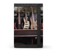 Eekstdbn Portefeuille à trois volets pour guitare, basse, instruments de musique, porte-cartes et argent, mini sac à monnaie fin et élégant avec poche zippée pour pièces de monnaie pour homme et femme