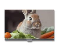 Eekstdbn Rabbit Is Eating Vegetables Étui pour cartes de visite pour homme ou femme avec boutons-pression