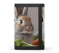 Eekstdbn Rabbit Is Eating Vegetables Portefeuille à trois volets, porte-cartes et porte-monnaie fin et élégant avec fermeture éclair et poche pour pièces de monnaie pour homme et femme