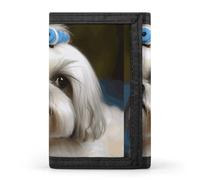 Eekstdbn Shih Tzu Portefeuille à trois volets, porte-cartes et porte-monnaie fin et élégant avec fermeture éclair pour homme et femme