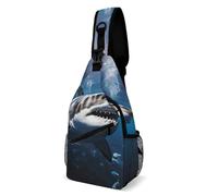Eekstdbn Superbe sac à bandoulière en forme de requin blanc décontracté pour homme et femme, sac de poitrine minimaliste pour voyage pour un usage quotidien