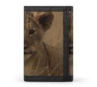 Eekstdbn The Waiting Lion Cub Portefeuille à trois volets, porte-cartes et porte-monnaie fin et élégant avec poche zippée pour pièces de monnaie pour homme et femme