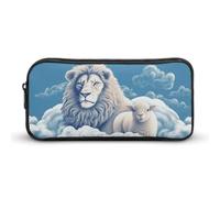 Eekstdbn Trousse à crayons agneau avec un lion sur les nuages - Organiseur de papeterie de bureau simple et robuste - Fermeture éclair - Portable - Sac à crayons de voyage multifonction