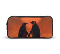 Eekstdbn Trousse à crayons avec deux pingouins amoureux - Organiseur de papeterie de bureau simple et robuste - Fermeture éclair - Portable - Sac multifonction pour le bureau et les voyages