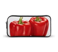 Eekstdbn Trousse à crayons avec deux poivrons rouges - Organiseur de papeterie de bureau simple et robuste - Fermeture éclair - Portable - Sac multifonction pour le bureau et les voyages