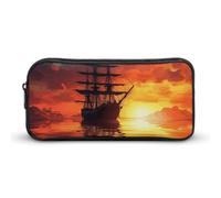 Eekstdbn Trousse à crayons avec motif bateau à voile sur l'eau - Organiseur de papeterie de bureau simple et robuste - Fermeture éclair - Portable - Sac multifonction pour le bureau et les voyages