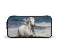 Eekstdbn Trousse à crayons avec motif cheval blanc qui court sur la mer - Organiseur de papeterie de bureau simple et robuste - Fermeture éclair - Portable - Sac multifonction pour le bureau et les