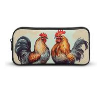 Eekstdbn Trousse à crayons coq et poule - Organiseur de papeterie de bureau simple et robuste - Fermeture éclair - Portable - Sac multifonction pour le bureau et les voyages