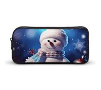 Eekstdbn Trousse à crayons Merry Christmas Bonhomme de neige Organiseur de papeterie de bureau Simple Robuste Fermeture éclair Portable Trousse à crayons de voyage Sac multifonction